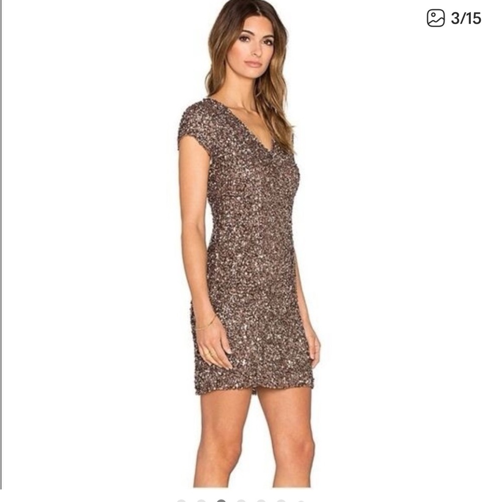 Parker Rose-Gold Sequin V-Neck Mini Dress - Picture 2 of 11
